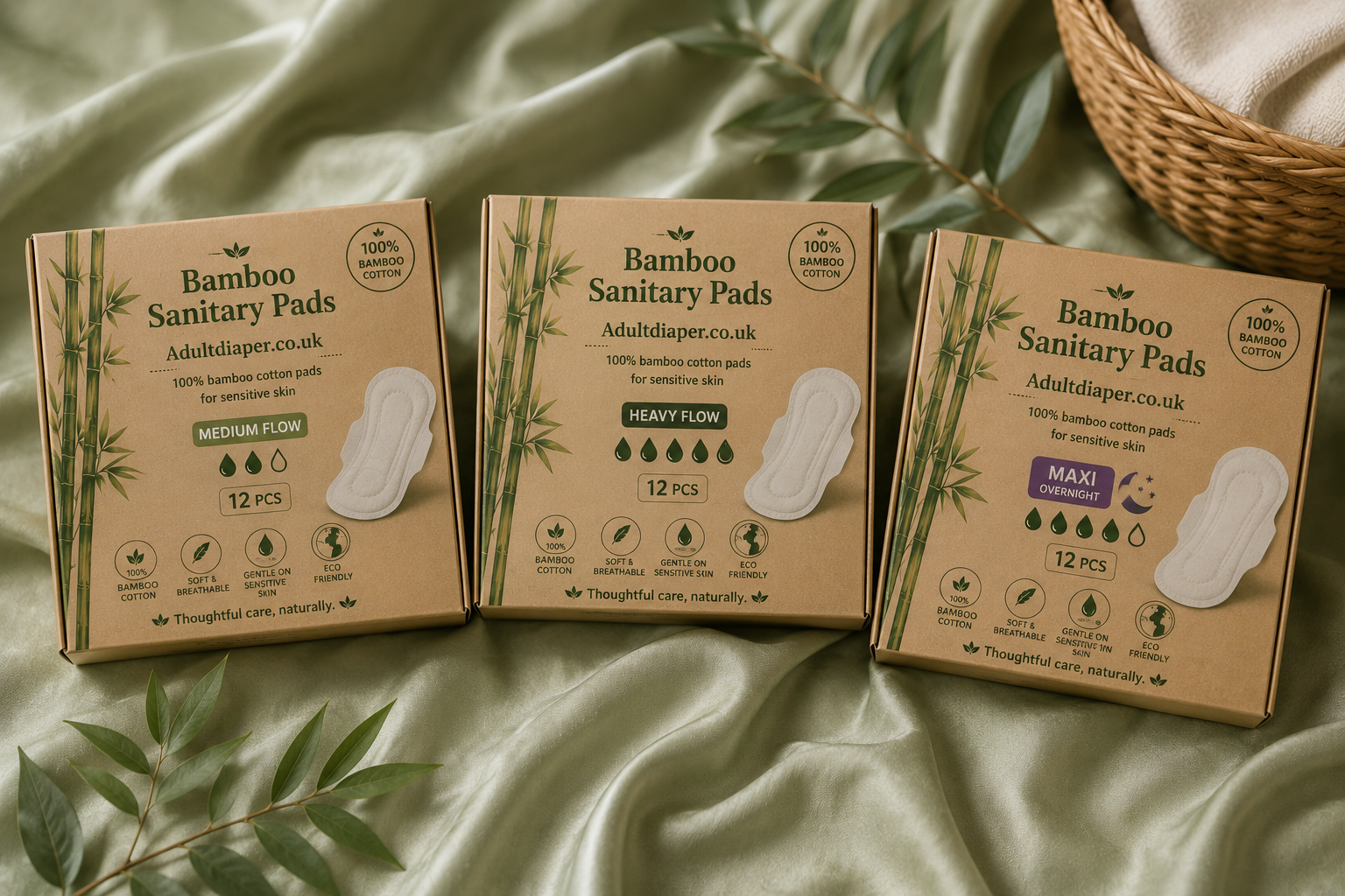 Bamboo Cotton Pads for Women – 100% Cotton Pads, Organic Cotton Pads, Bamboo Sanitary Pads, Cotton Menstrual Pads for Sensitive Skin, Organic Cotton Sanitary Pads, Medium Flow, Heavy Flow & Maxi Overnight