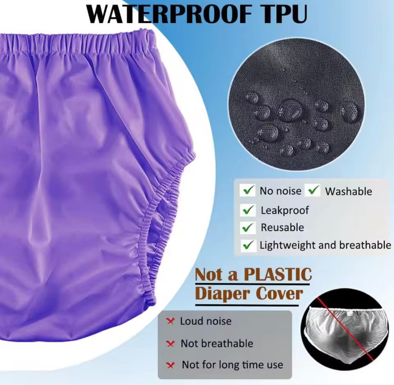 Waterproof Adult Cloth Diaper Pants – 1 Piece Reusable Leak-Proof Adult Swim Diaper for Elderly Care & Incontinence Support
