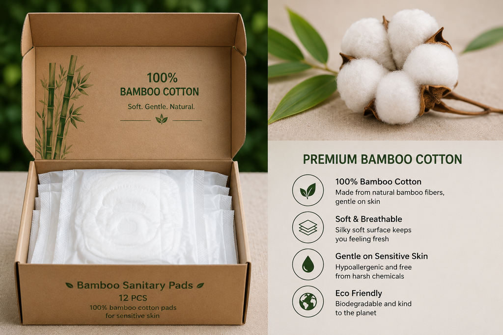 Bamboo Cotton Pads for Women – 100% Cotton Pads, Organic Cotton Pads, Bamboo Sanitary Pads, Cotton Menstrual Pads for Sensitive Skin, Organic Cotton Sanitary Pads, Medium Flow, Heavy Flow & Maxi Overnight