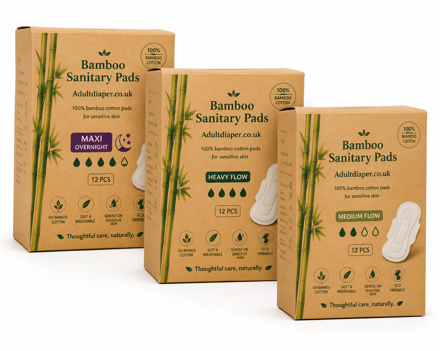 Bamboo Cotton Pads for Women – 100% Cotton Pads, Organic Cotton Pads, Bamboo Sanitary Pads, Cotton Menstrual Pads for Sensitive Skin, Organic Cotton Sanitary Pads, Medium Flow, Heavy Flow & Maxi Overnight